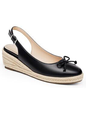 Women's Cool Black Closed Toe Platform Slingback Mid Low Heel Canvas Dress Sanda